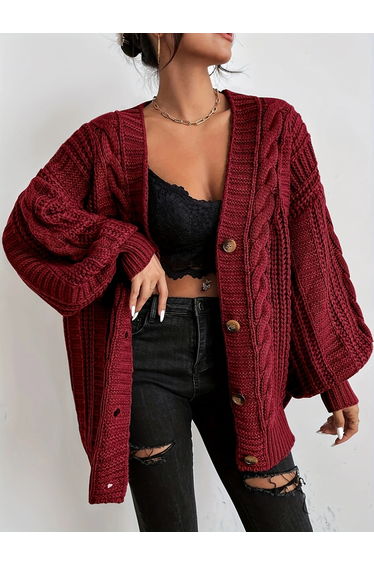 Plus Size Button Front Cable Knit Cardigan