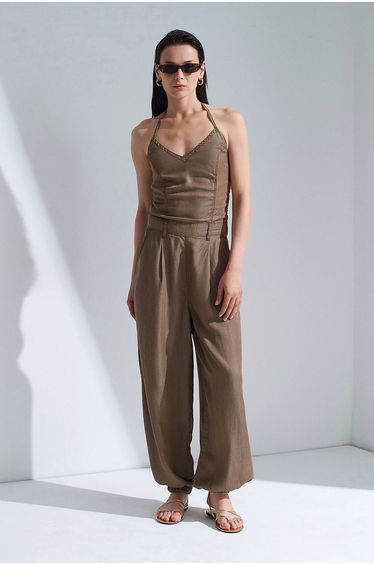 DILVIN Long Tencel Halter Jumpsuit