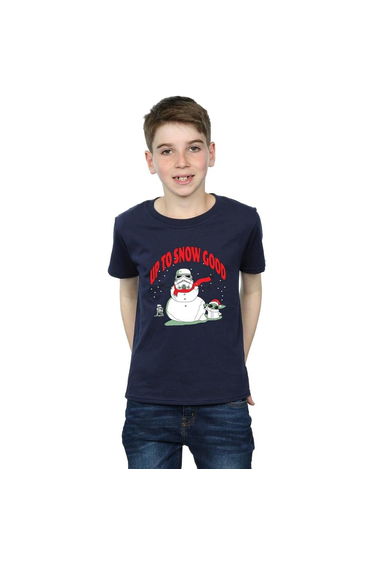 Star Wars Mandalorian Boys Up To Snow Good Cotton T-Shirt - Navy Blue