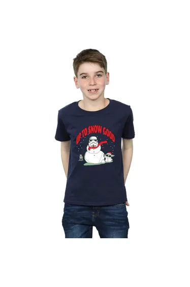 Star Wars Mandalorian Boys Up To Snow Good Cotton T-Shirt - Navy Blue