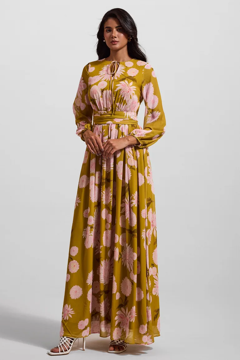 Augustine Floral Lace Up Maxi Dress