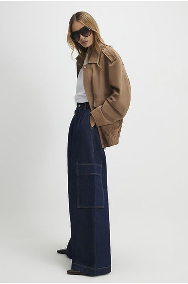 Blue Mid Rise Combat Baggy Jeans