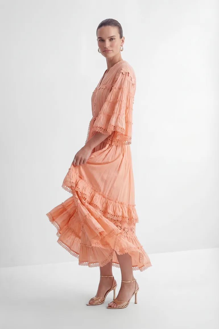 Sweet Sophistication Pink Floral Applique Tiered Maxi Dress - 3