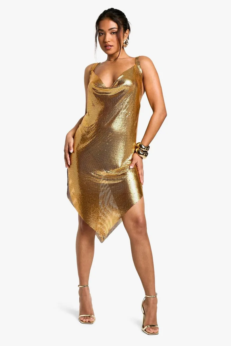 boohoo gold dress Gold boohoo Sequin Scoop Neck Mini Dress