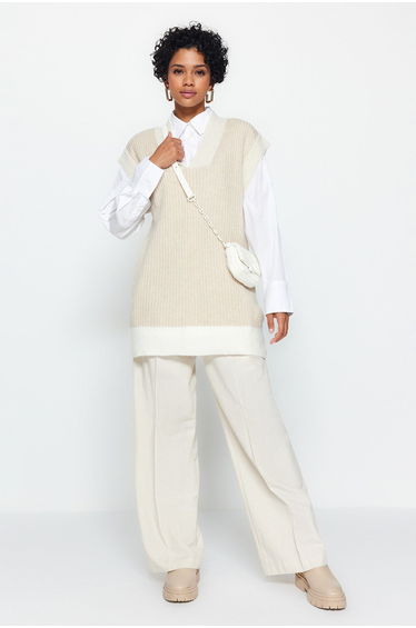 Stone Color Block V Neck Thessaloniki Knitwear Sweater