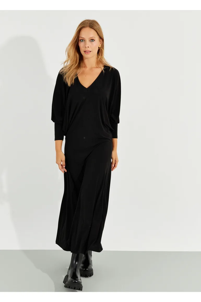 Women's Black Bat Sleeve Midaxi Dress