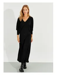 Women's Black Bat Sleeve Midaxi Dress