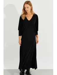Women's Black Bat Sleeve Midaxi Dress - 6
