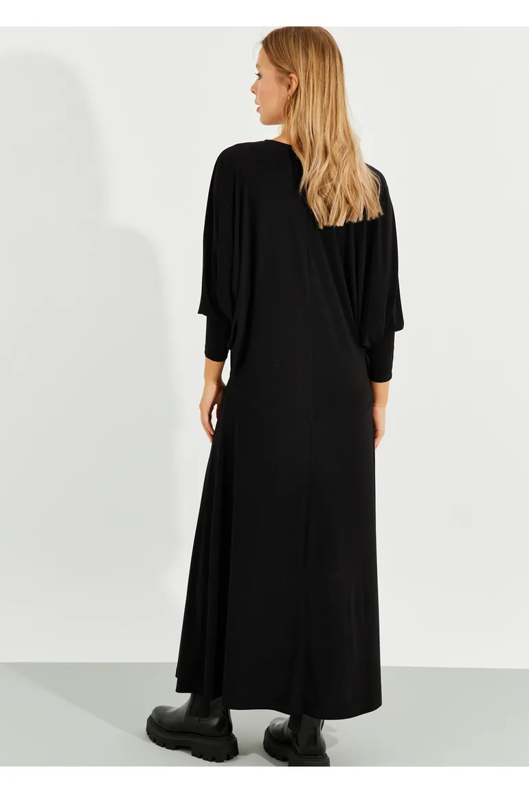 Women's Black Bat Sleeve Midaxi Dress - 3