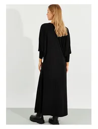 Women's Black Bat Sleeve Midaxi Dress - 3