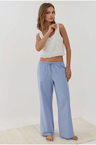 Heart Detail Wide Leg Plaid Lounge Bottoms