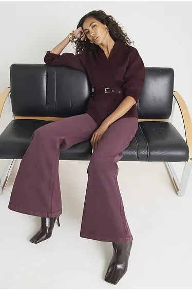 Red High Rise Palazzo Jeans