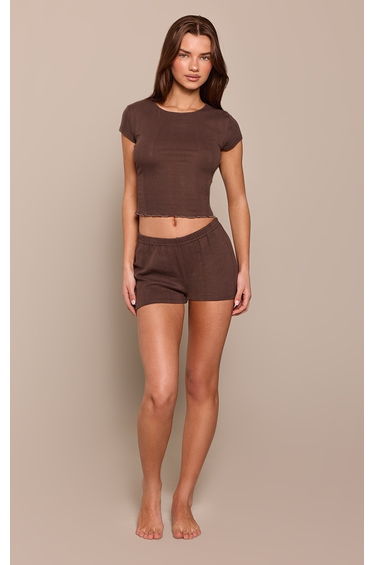 Chocolate Pointelle Pyjama Fitted Top