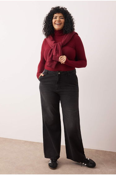 Anthracite High Waist Wide Leg Plus Size Jeans