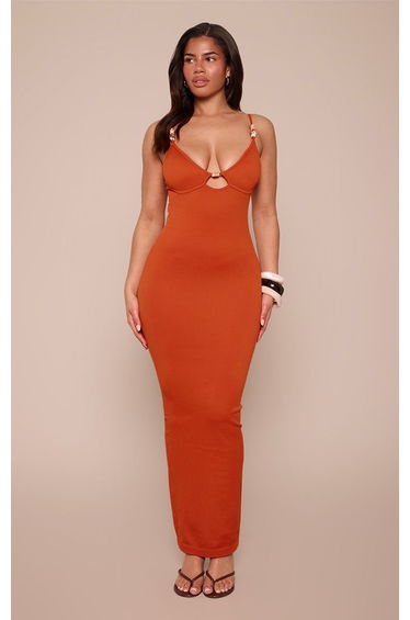 Shape Orange Sculpt Bead Detail Maxi Dress