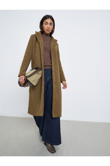 Brown Regular Fit Wool Like Coat