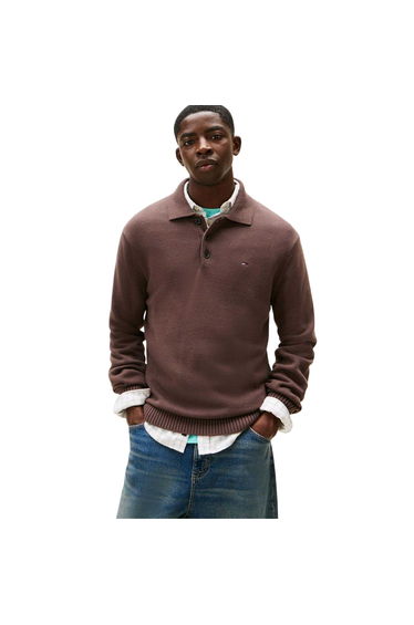 Tommy Jeans Mens Logo Slim Polo Sweatshirt - Walnut/Black
