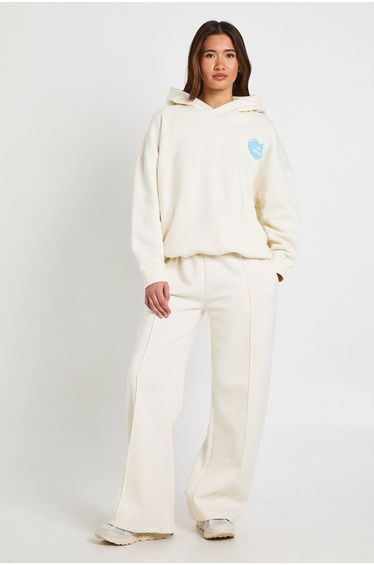 Love Heart Graphic Oversized Puff Print Hoodie - ecru