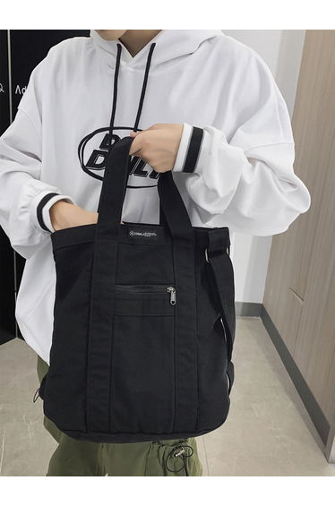 Black Canvas Double Top Handle Tote Bag