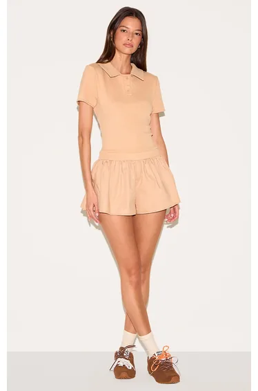 Sand Rib Polo Collar Detail Skort Playsuit