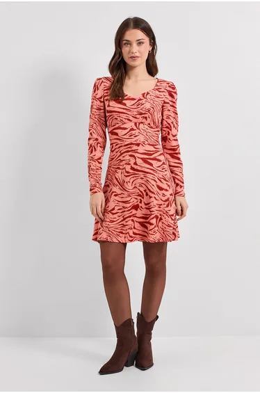 Pink Animal Sweetheart Neckline Empire Seam Mini Dress