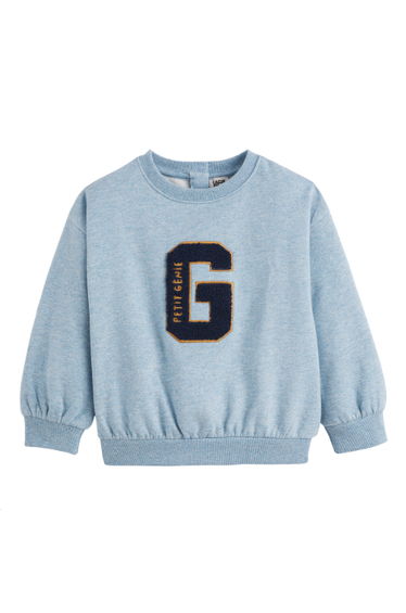 Cotton Mix Sweatshirt with Embroidered BouclÃ© Patch and Crew Neck