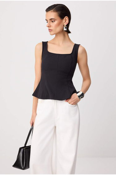 Black Woven Top Blouse