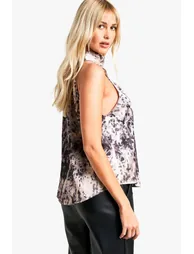 BLURRED ANIMAL PRINT SATIN HALTERNECK TOP - 2
