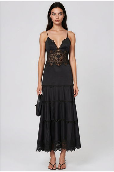 Hanieh V Neck Lace Floral Maxi Dress