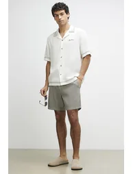 Green Regular Fit Linen Pull On Shorts