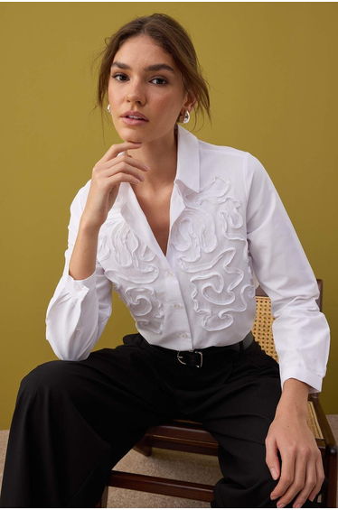 White Textured Oversize Woven Shirt