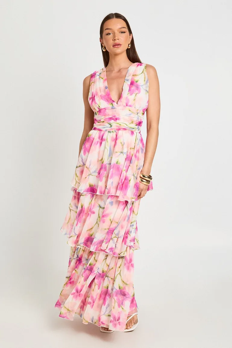 chiffon plunge dress Olive PrettyLittleThing Chiffon Plunge Bead Detail Maxi Dress