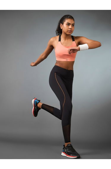 Women Black Pace Up Running Leggings
