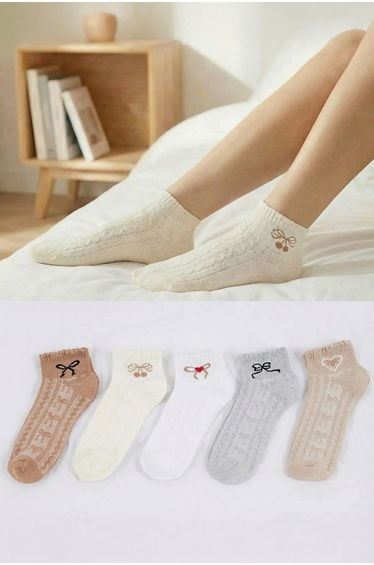 Multi-Colored 5-Piece Plain Jacquard Knitted Socks