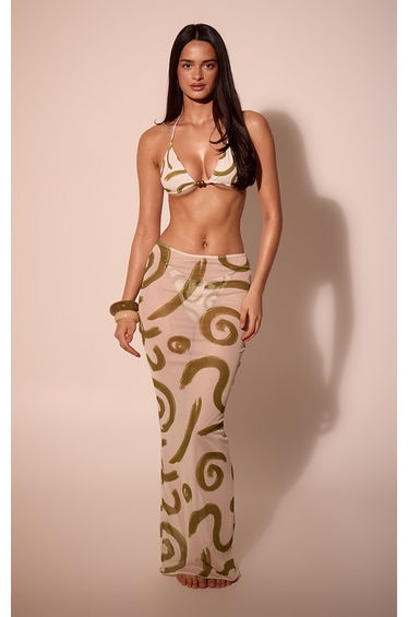 Sage Swirl Print Mesh Maxi Beach Skirt