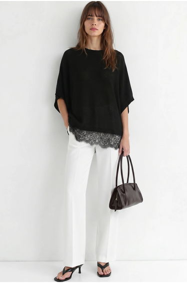 ISTANBUL Lace Knit Crew Neck Top