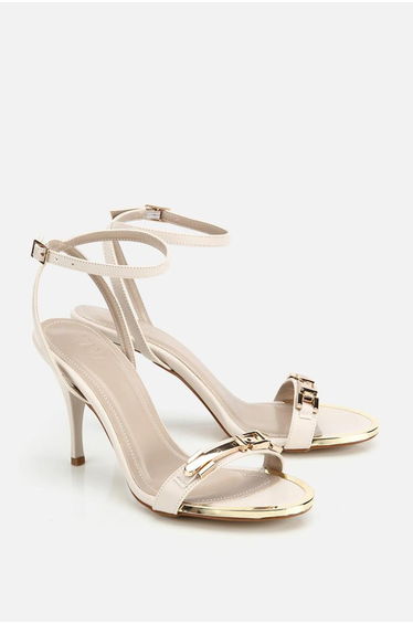 Women's Beige Gold Accessory Detail High Heeled Evening Dress Shoes
