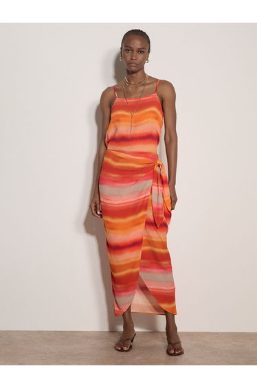 Watercolour Stripe Wrap Midi Skirt
