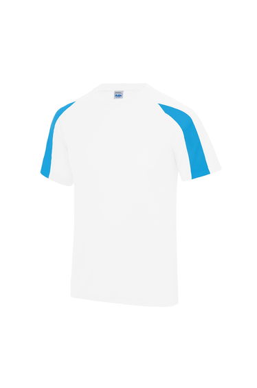 AWDis Just Cool Kids Unisex Contrast Plain Sports T-Shirt - Arctic White/Sapphire Blue