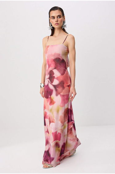 Multi-Colored Animal Woven Tulle Maxi Evening Dress & Graduation Gown