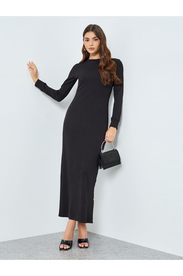 Black Maxi Sheath Dress with Long Sleeves