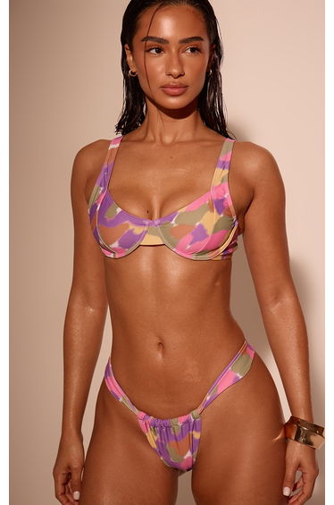 Purple Abstract Print Tange Bikini Bottoms