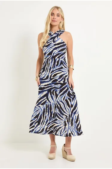 Petite Abstract Twist Neck Maxi Dress