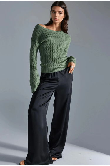 MY FASHION Boat Neck Cable Knit Sweater
