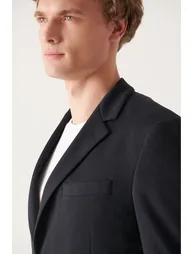 Men's Navy Blue Knitted Flexible Unlined Slim Fit Slim Fit blazer - 4
