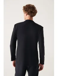 Men's Navy Blue Knitted Flexible Unlined Slim Fit Slim Fit blazer - 3