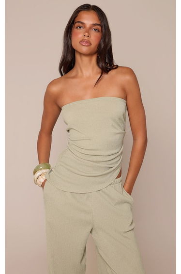 Sage Textured Bandeau Ruched Top