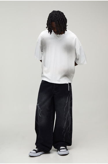 Lightning Laser Baggy Fit Jeans - washed black