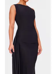 Black Slinky Off Shoulder Wrap Detail Maxi Dress - 3