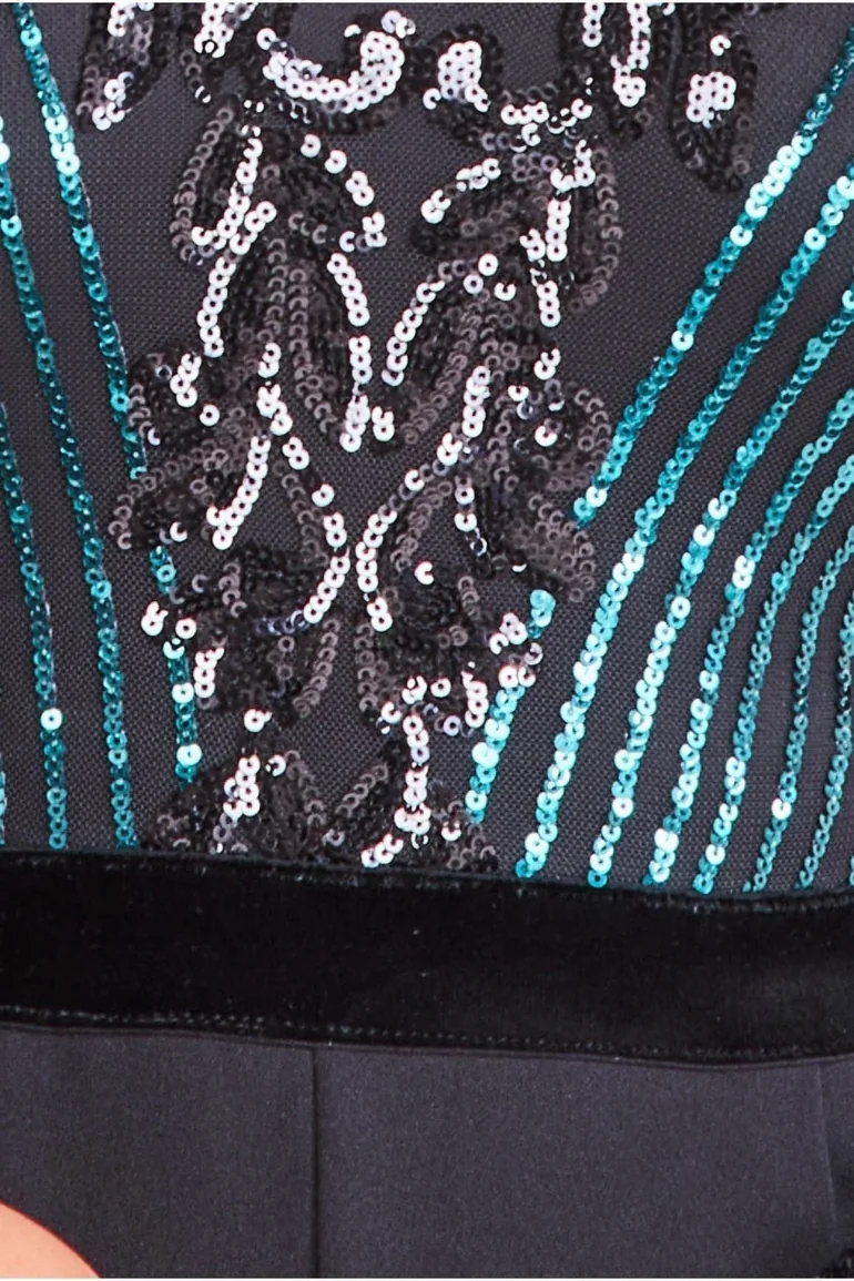Goddiva Plus Sequin & Mesh Jumpsuit - Emerald Green - 3